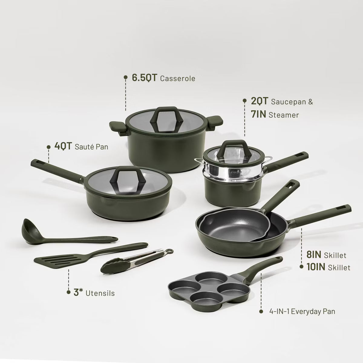 Cookware Set – 21pc Nonstick Cookware Set Taupe – Dark Green