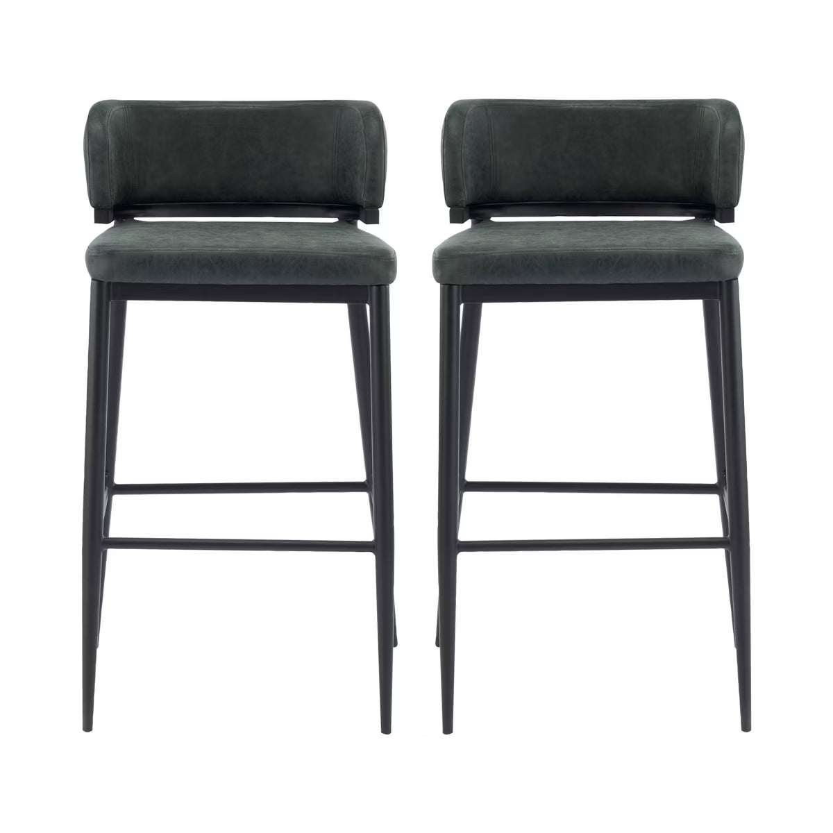 Set of 2 Arya Industrial Metal and Leather Aire Counter Height Barstools Dark Green
