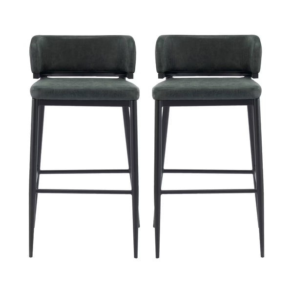 Set of 2 Arya Industrial Metal and Leather Aire Counter Height Barstools Dark Green