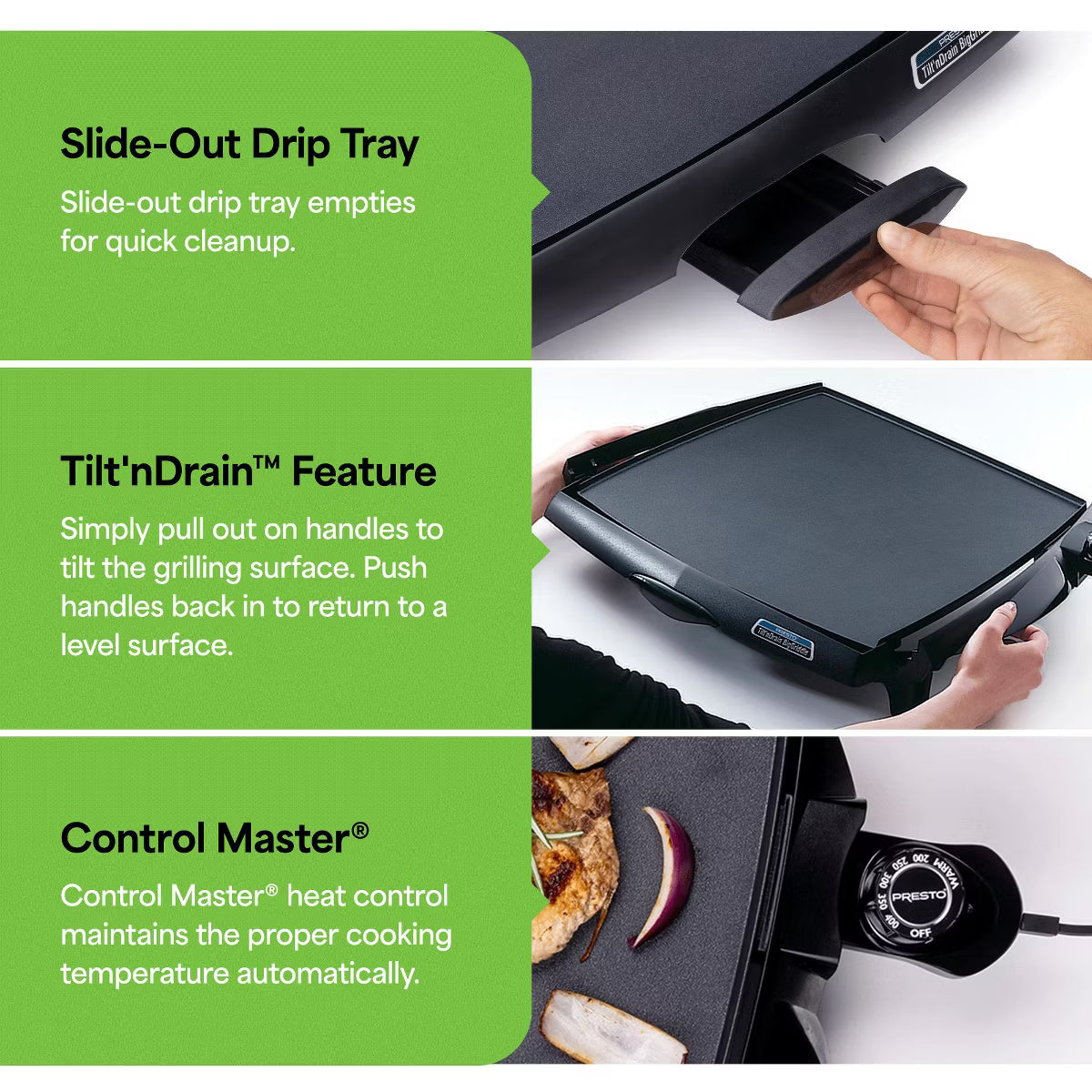 Electric Griddle – ilt 'n Drain Electric BigGriddle with Nonstick Ceramic Cooking Surface – Black
