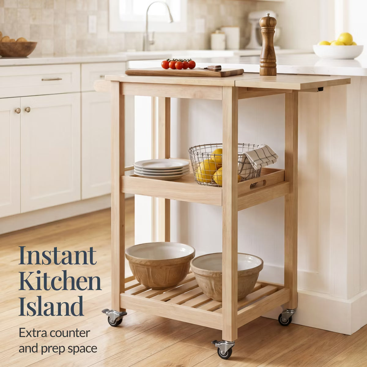 Kitchen Island – Culinvaro Rolling Kitchen Island Cart w/ Drop Leaf Extension