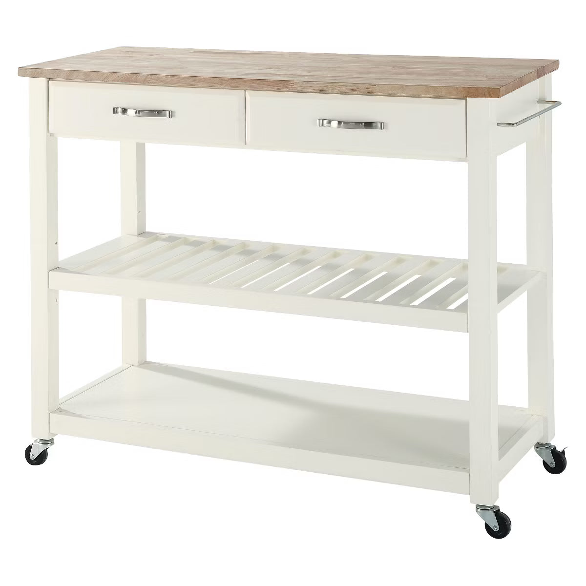Kitchen Cart – Culinvaro Natural Wood Top Kitchen Cart/Island with Optional Stool Storage White