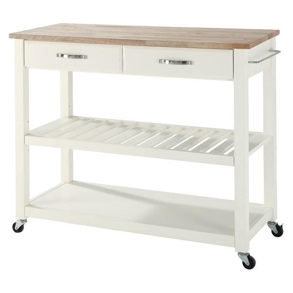 Kitchen Cart – Culinvaro Natural Wood Top Kitchen Cart/Island with Optional Stool Storage White
