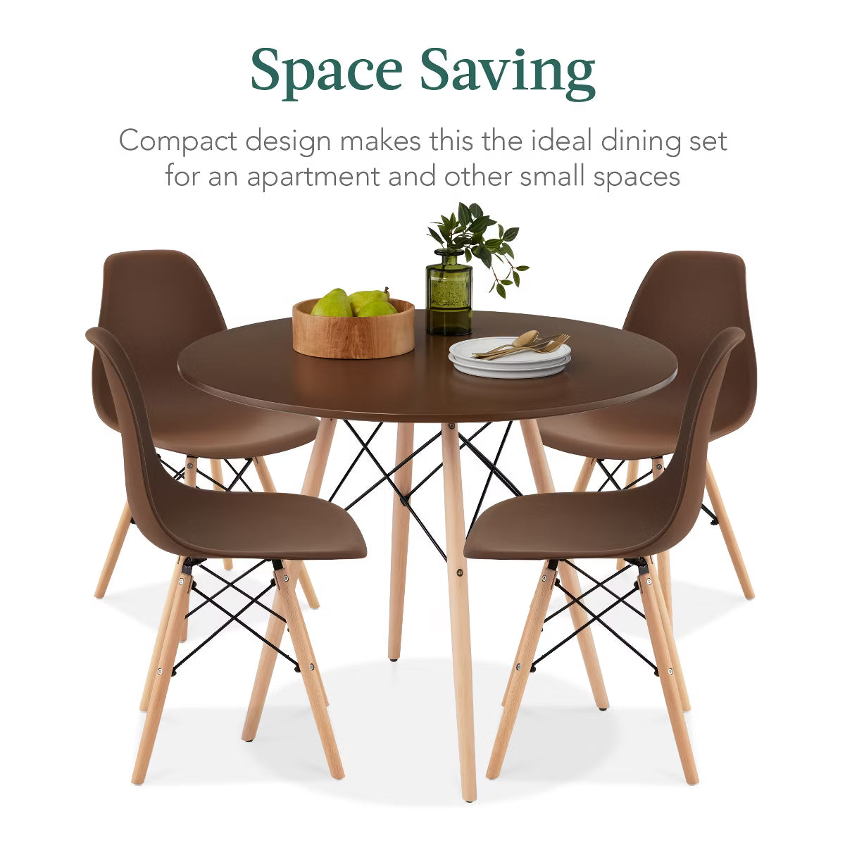 Dining Set – Culinvaro 5-Piece Compact Mid-Century Modern Dining Set w/ 4 Chairs" Brown/Oak
