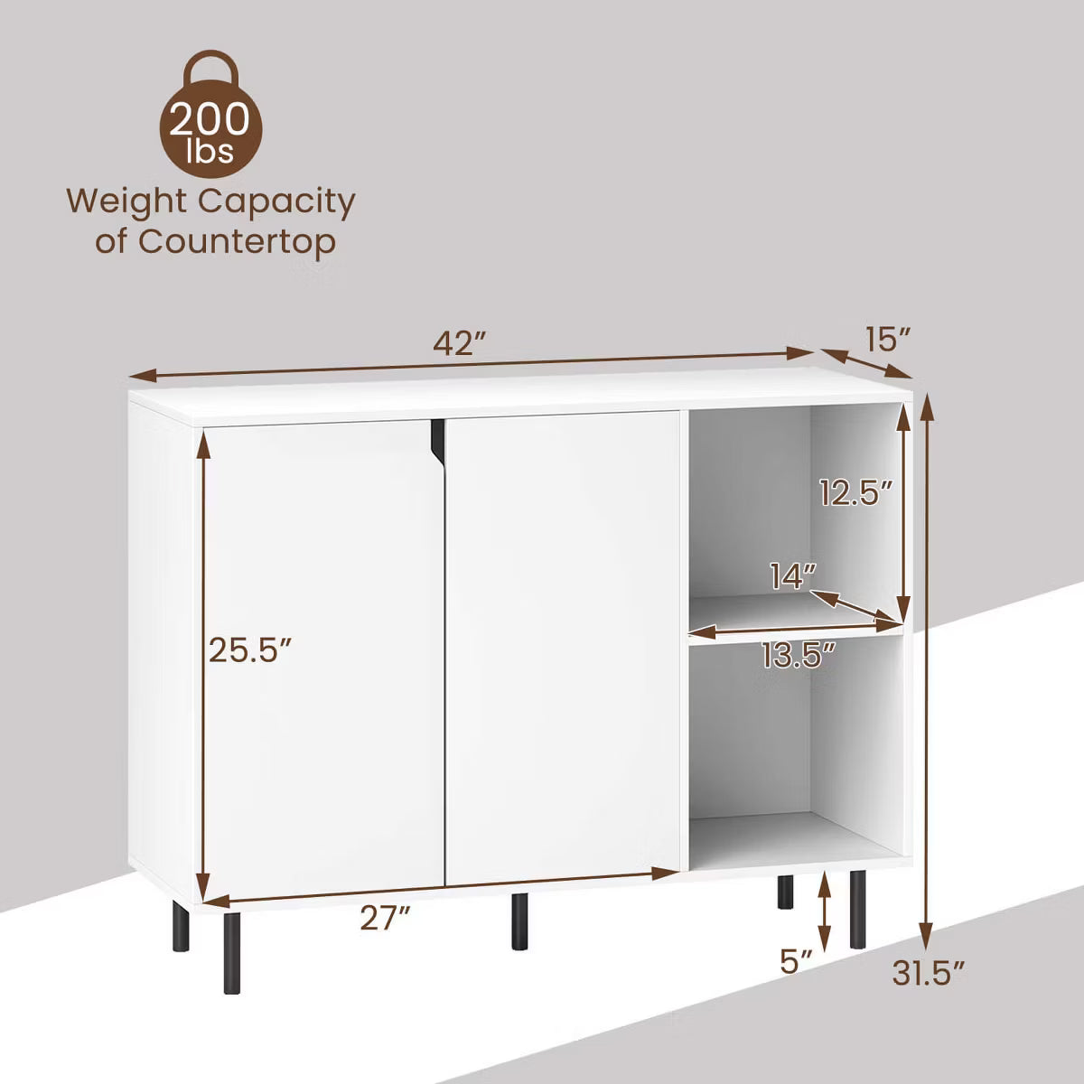 Buffet Cabinet – Culinvaro Kitchen Sideboard Buffet with Adjustable Shelves 2 Doors Sturdy Metal Legs White