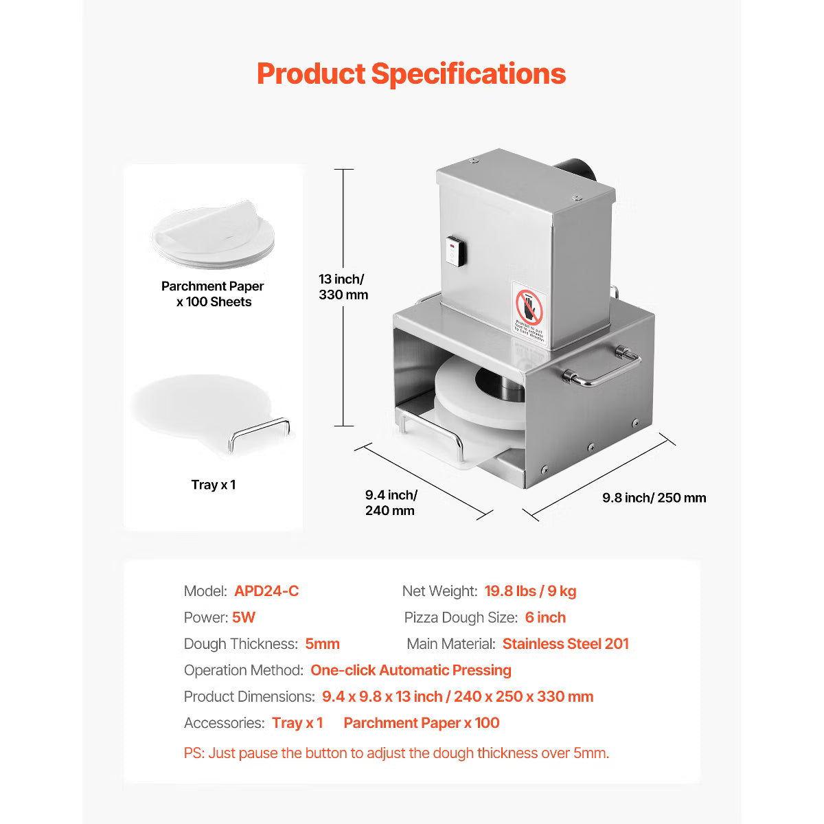 Pizza Oven – Electric Pizza Dough Press Machine, 6 inch Pizza Pastry Press Plate – Silver