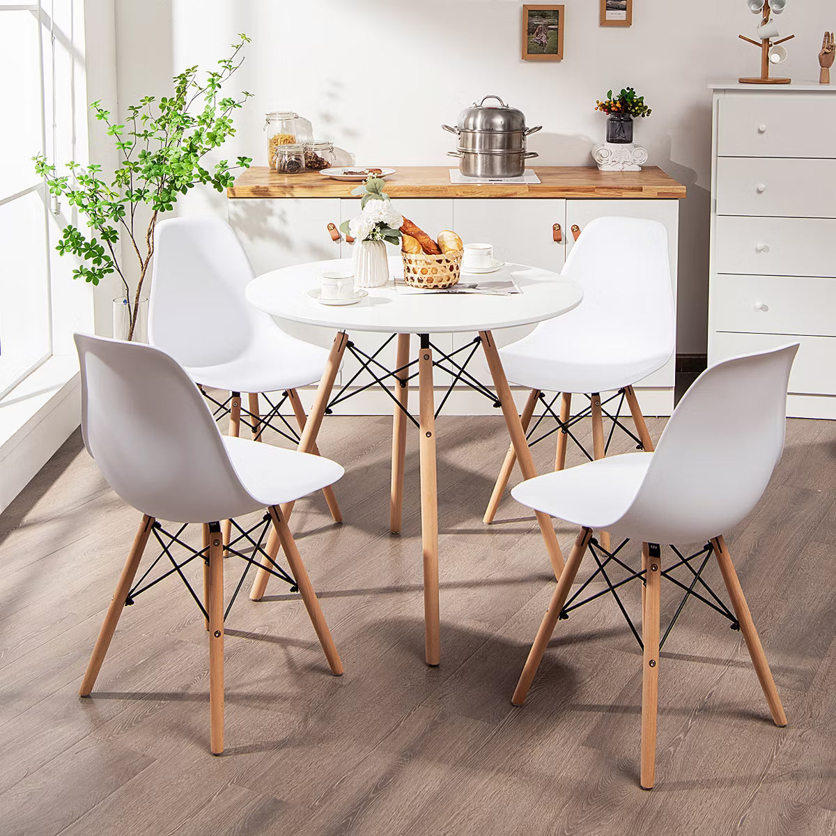 Dining Set – Culinvaro Dining Table Set Modern 5 PCS For 4 Round Dining Room Table Set with Solid Wood Leg