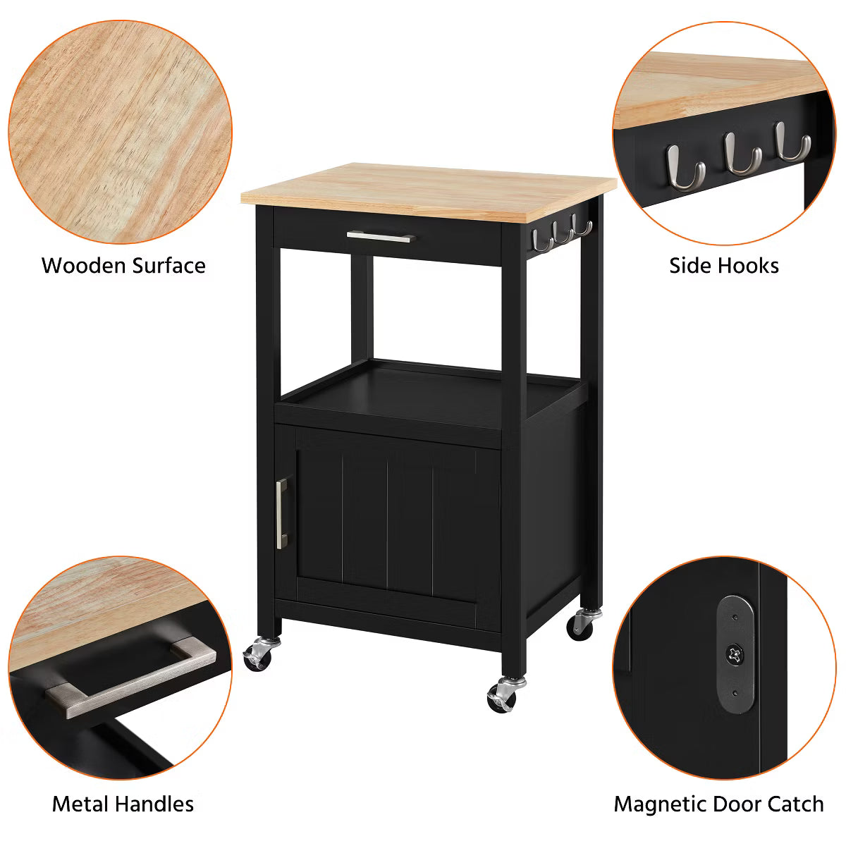 Rolling Kitchen Island Trolley Cart with Open Shelf,
