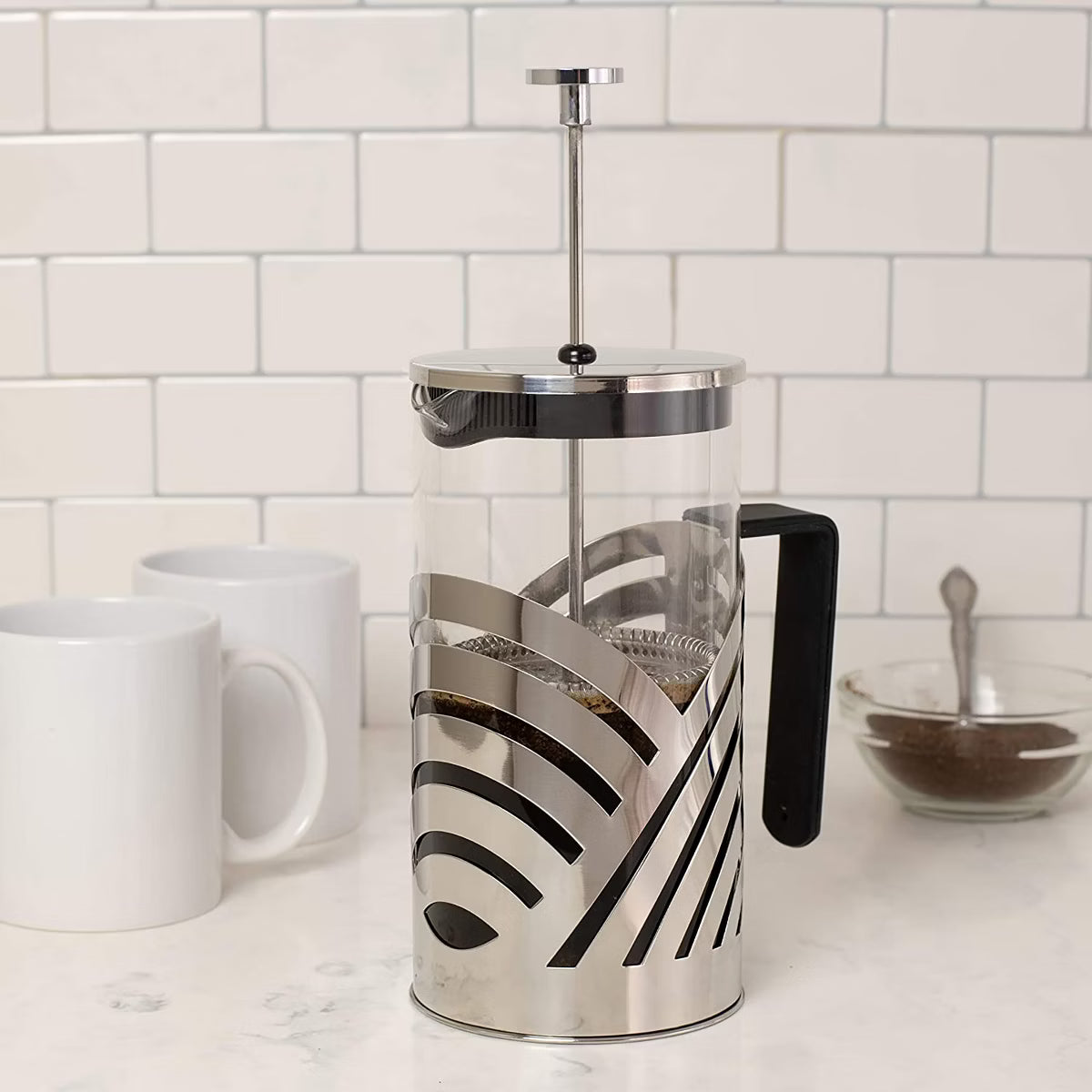 French Press – Culinvaro Chrome 1 Liter Large Glass and Stainless Steel French Press Coffee and Loose Leaf Tea Maker