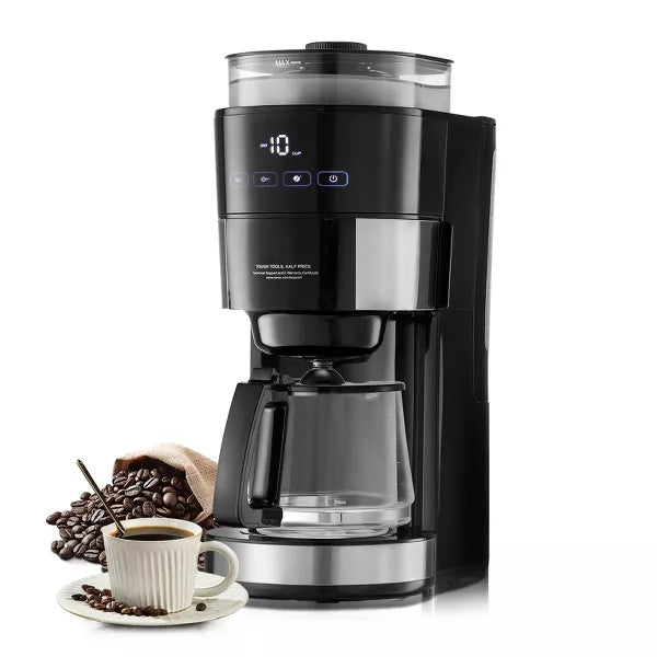 Drip Coffee Maker – Coffee Maker with Grinder, 10 Cup Coffee Machine – Black