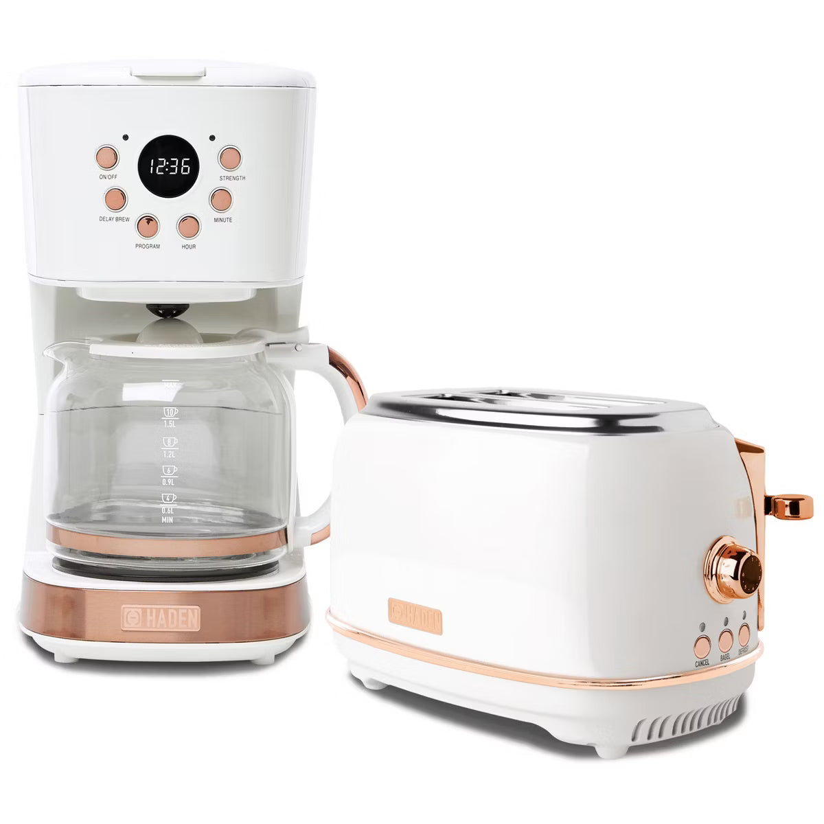 Heritage 2 Slice Wide Slot Stainless Steel Toaster Bundled with 12 Cup Programmable Drip Coffee Maker Coffee Machine
