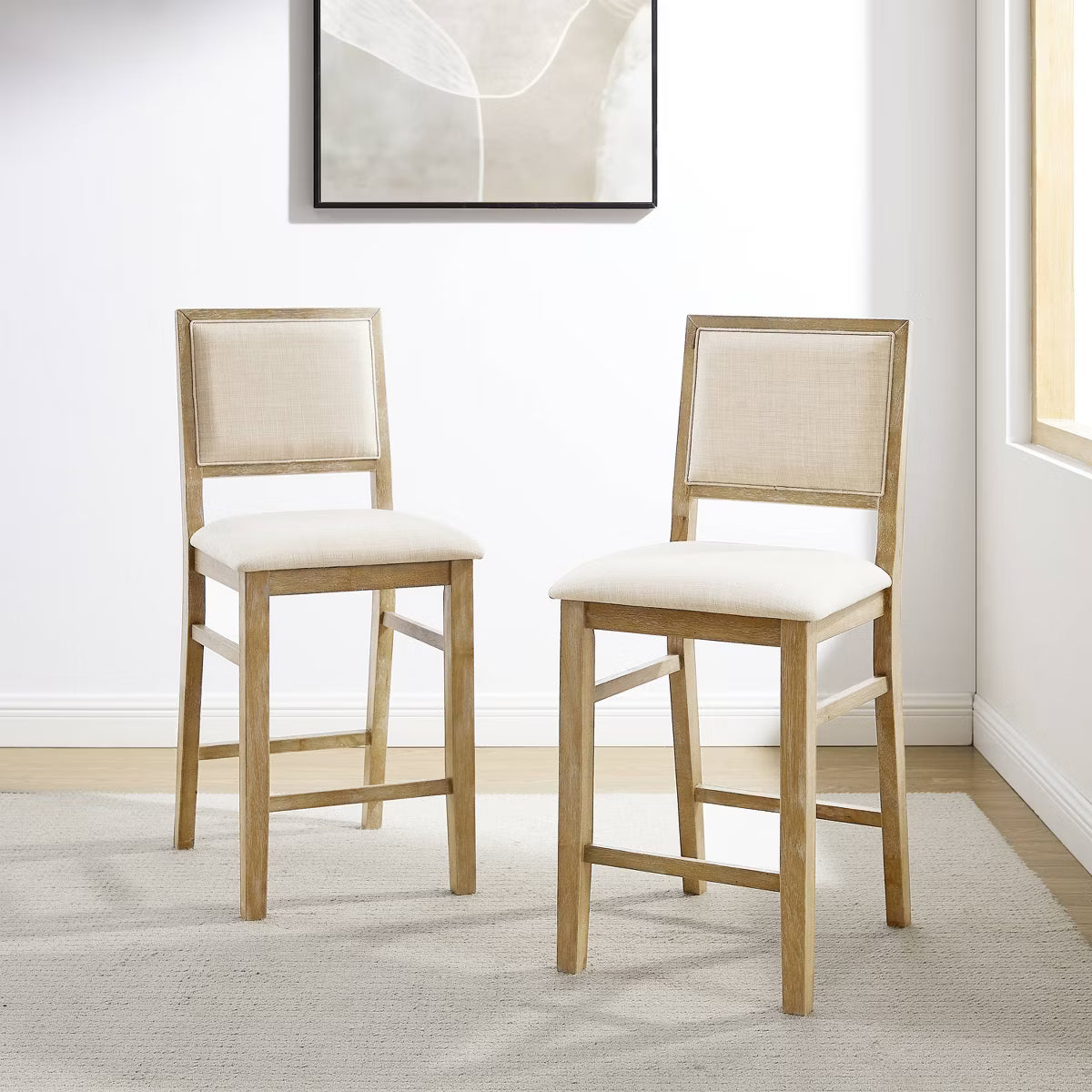 Joanna 2pc Upholstered Counter Height Barstool Set Rustic Brown/Crème