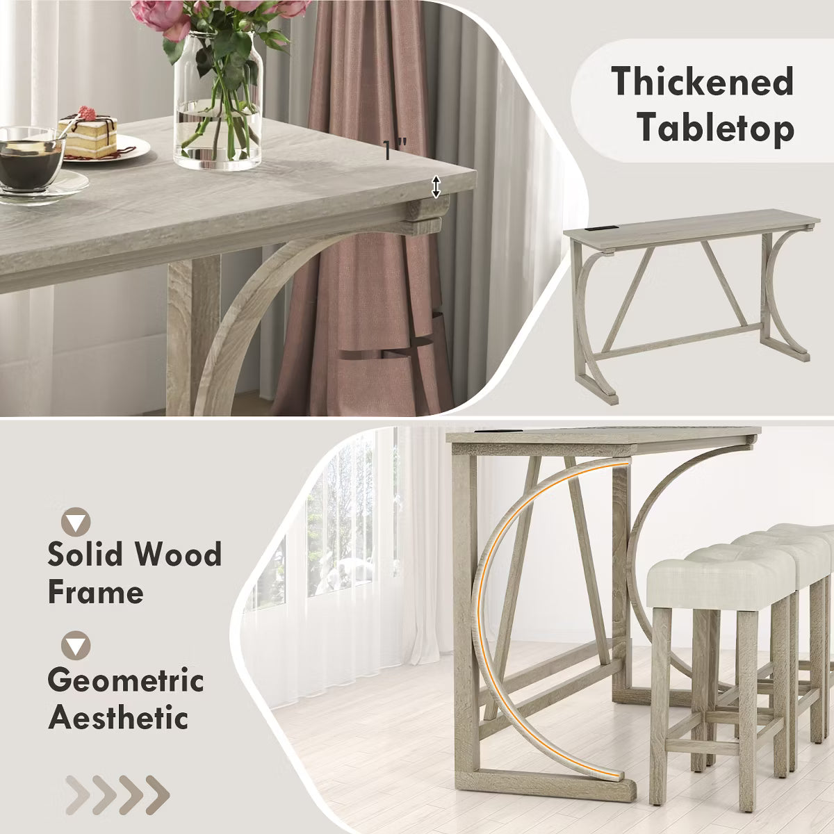 4-Piece Bar Table Set w/ Power Outlet Counter Height Bistro Table and Stools