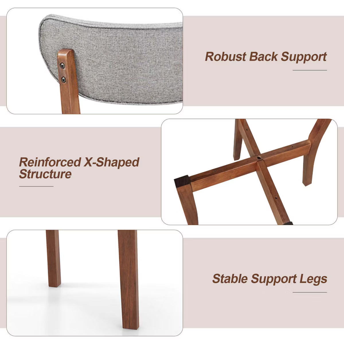 Upholstered Dining Chairs Set of 4 with Solid Rubber Wood Frame,