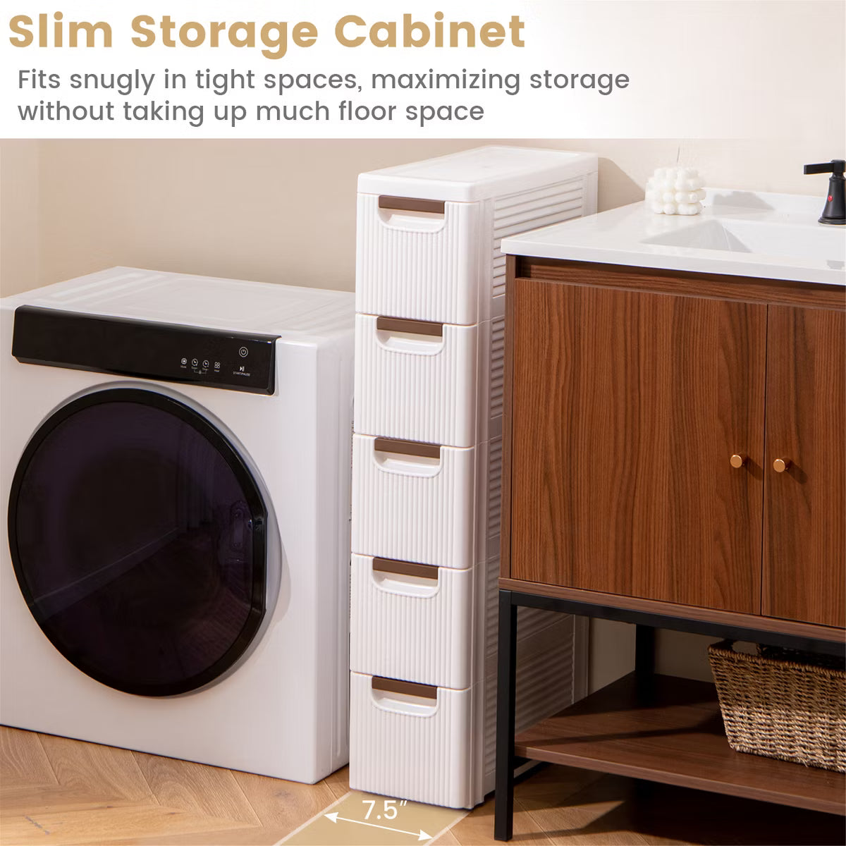 Storage Cabinet – Culinvaro 2PCS 5-Drawer Narrow Rolling Storage Cabinet w/ Pull Handles Built-in Wheels