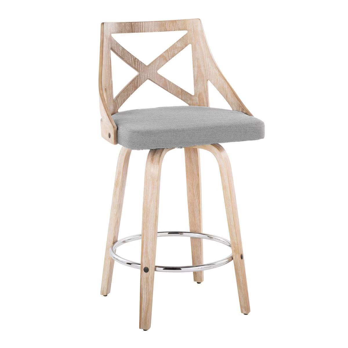 Set of 2 Charlotte Counter Height Barstools White Wash/Light Gray