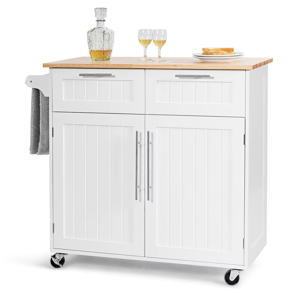Kitchen Cart – Culinvaro Rolling Kitchen Cart Island Heavy Duty Storage Brown Trolley Cabinet Utility Modern