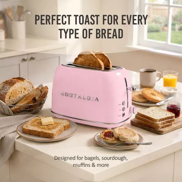 Toaster – Classic Retro 2-Slice Toaster – Pink