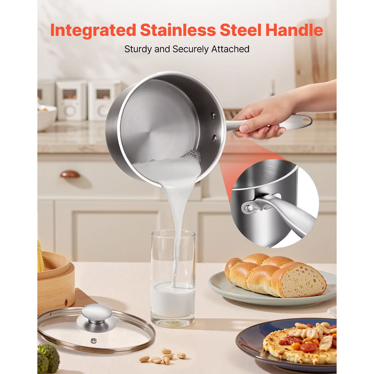 Saucepan – Sauce Pan Set with Glass Lids 1 QT 2 QT 3 QT, 3-Piece – Silver