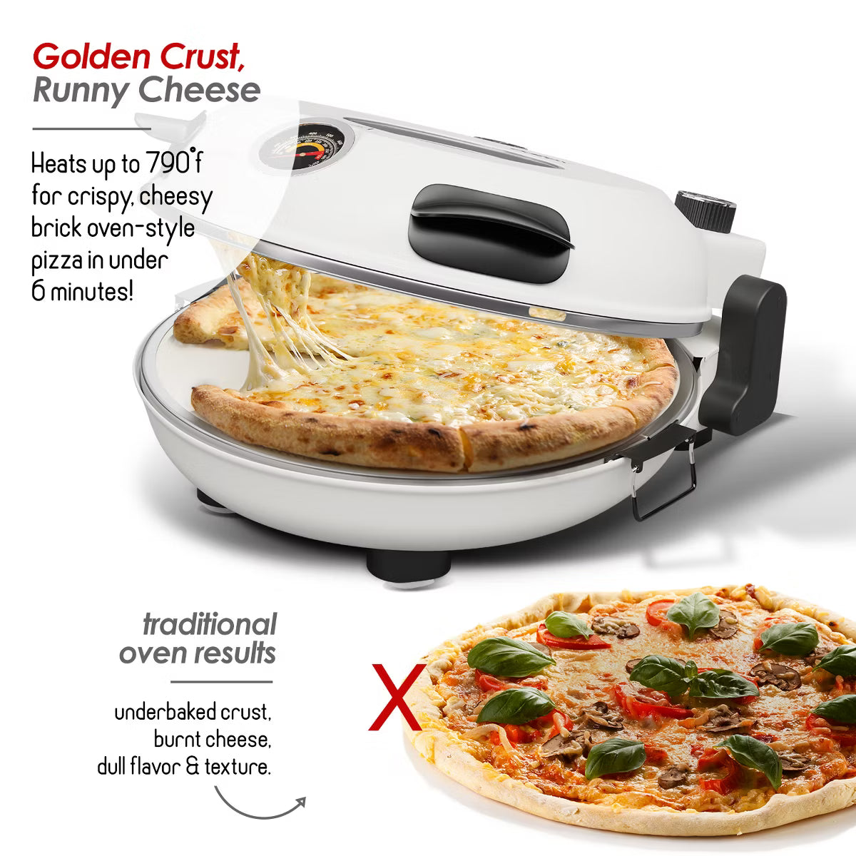 Pizza Oven – Electric Pizza Oven Indoor, 12 Inch Portable Stone Pizza Oven – Cream