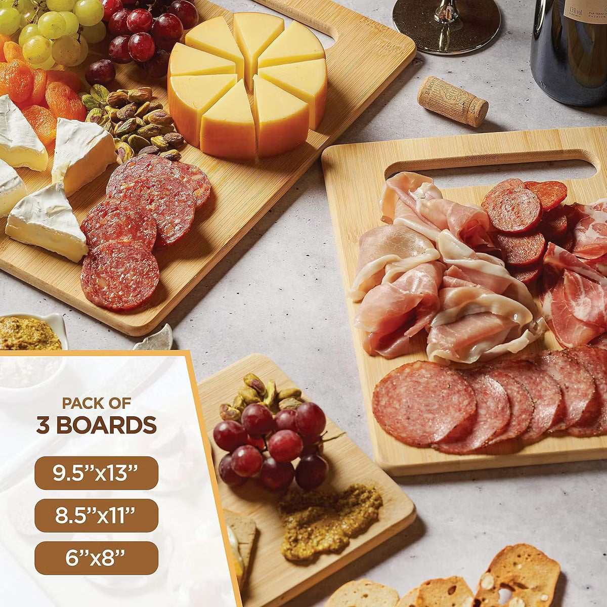 Cutting Board – Culinvaro Cutting Board Set, 3-Piece Wooden Chopping & Serving Tray for Food Prep