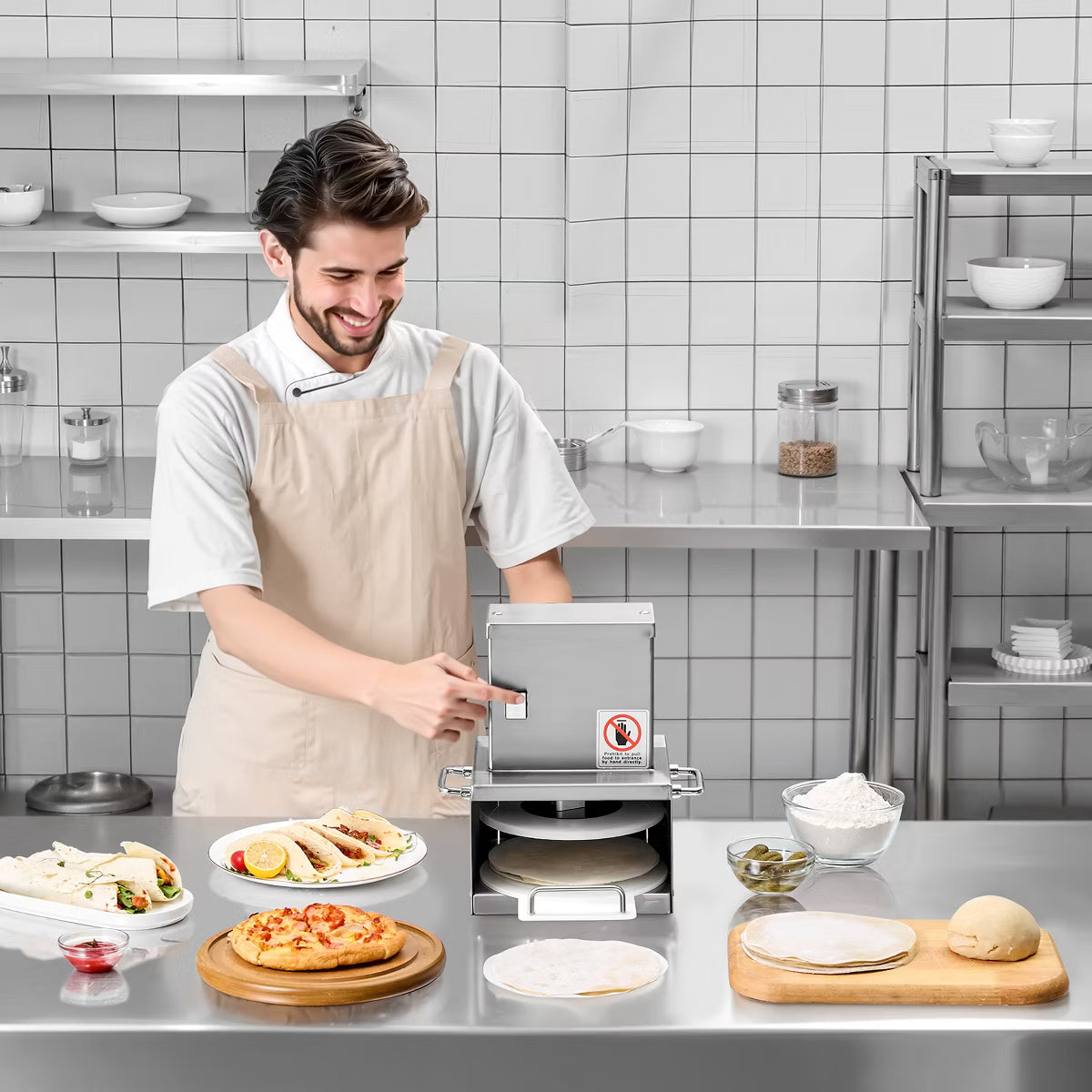 Pizza Oven – Electric Pizza Dough Press Machine, 6 inch Pizza Pastry Press Plate – Silver