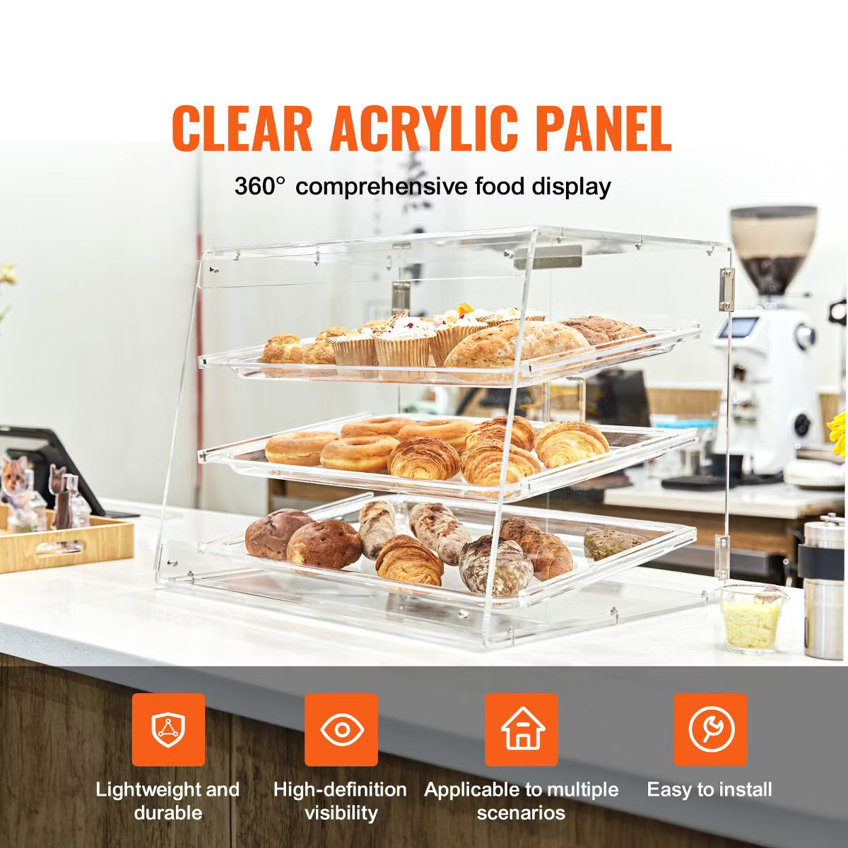 Display Case – Culinvaro Pastry Display Case, 3-Tier Commercial Countertop Bakery Display Case