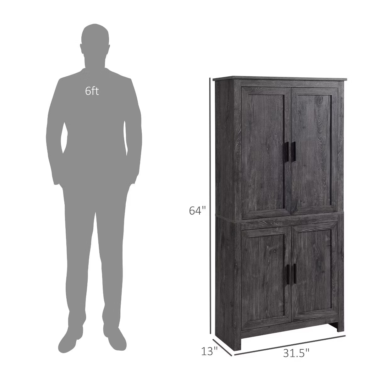 Pantry Cabinet – Culinvaro 4-Door Kitchen Pantry, Freestanding Storage Cabinet with 3 Adjustable Shelves for Kitchen, Dining or Living Room, Gray