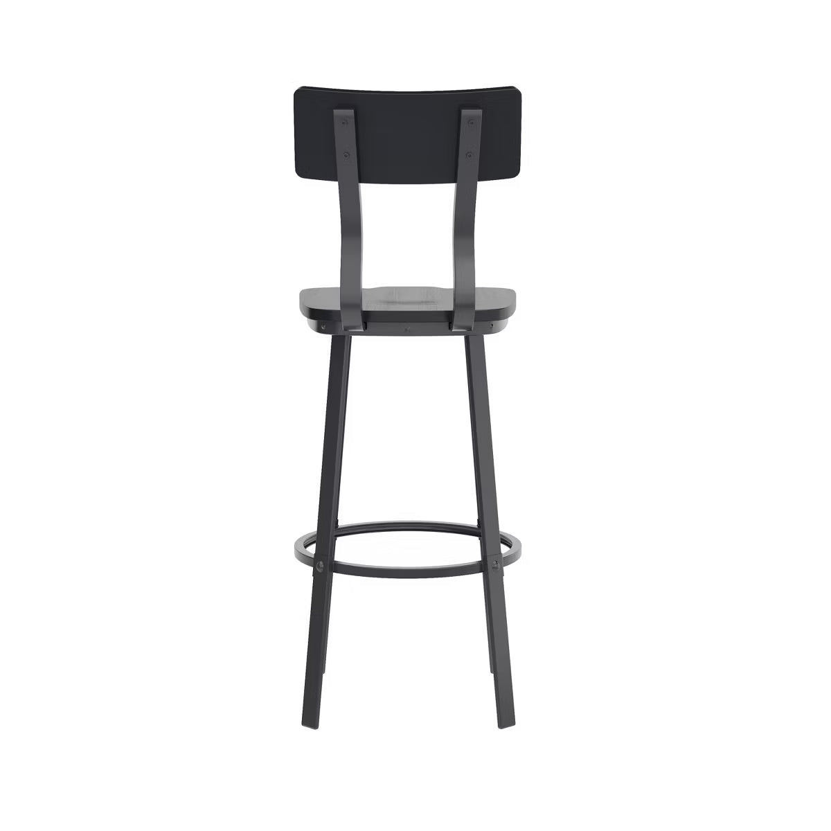 Black Dining Bar Stool with Wood Back/Seat and Black Powder-Coated Frame