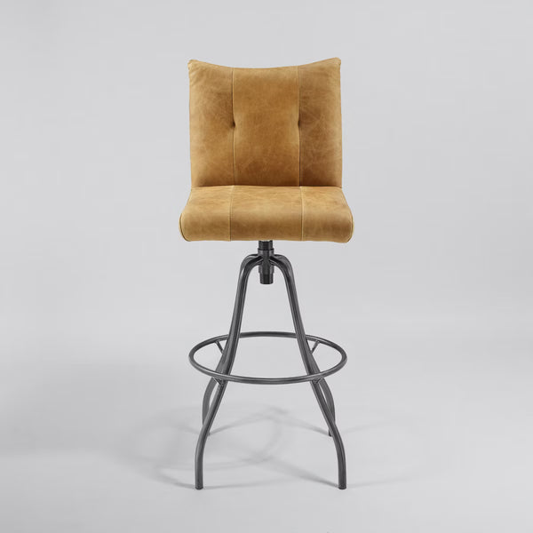 Genuine Leather Industrial-style and Mid-century Modern Counter Height Barstool