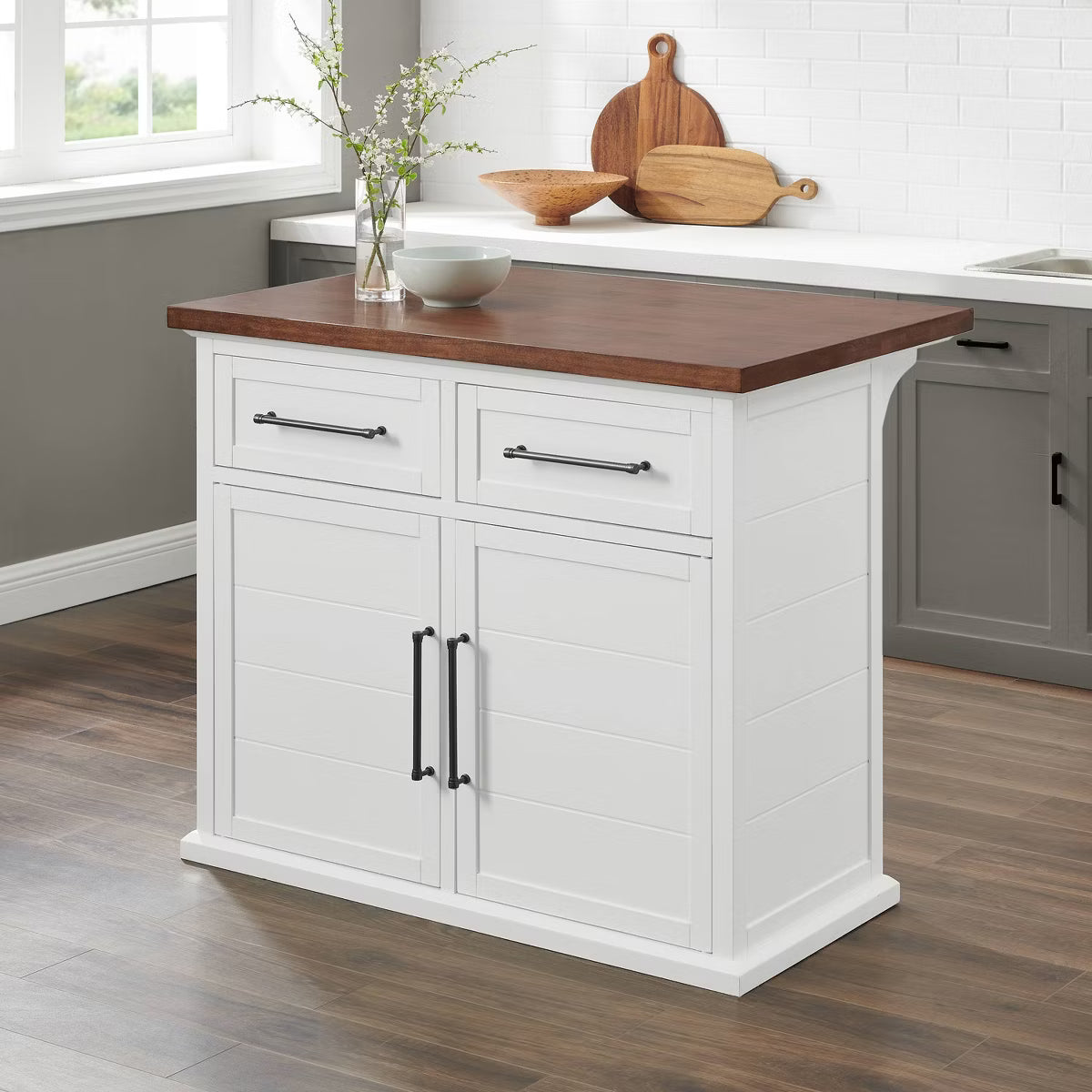 Kitchen Island – Culinvaro Bartlett Wood Top Kitchen Island White