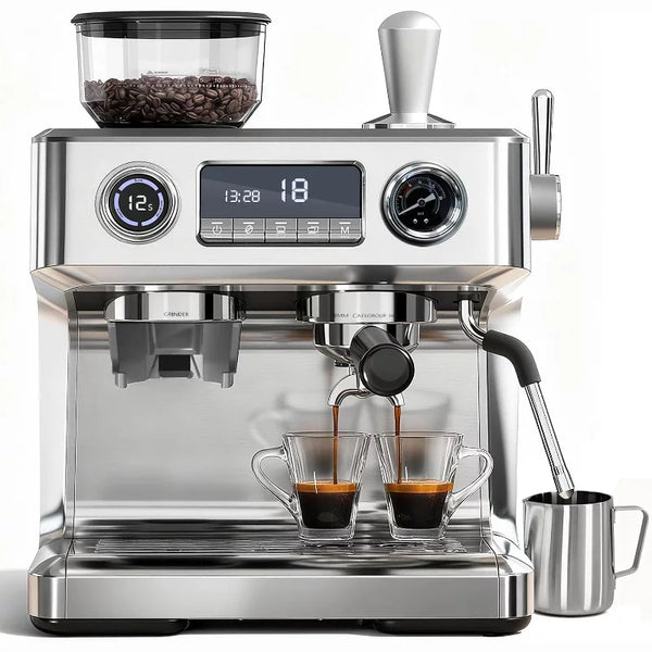 Espresso Machine – 20 Bar Programmable Expresso Coffee Machines with 30 Grinder Setting – Silver