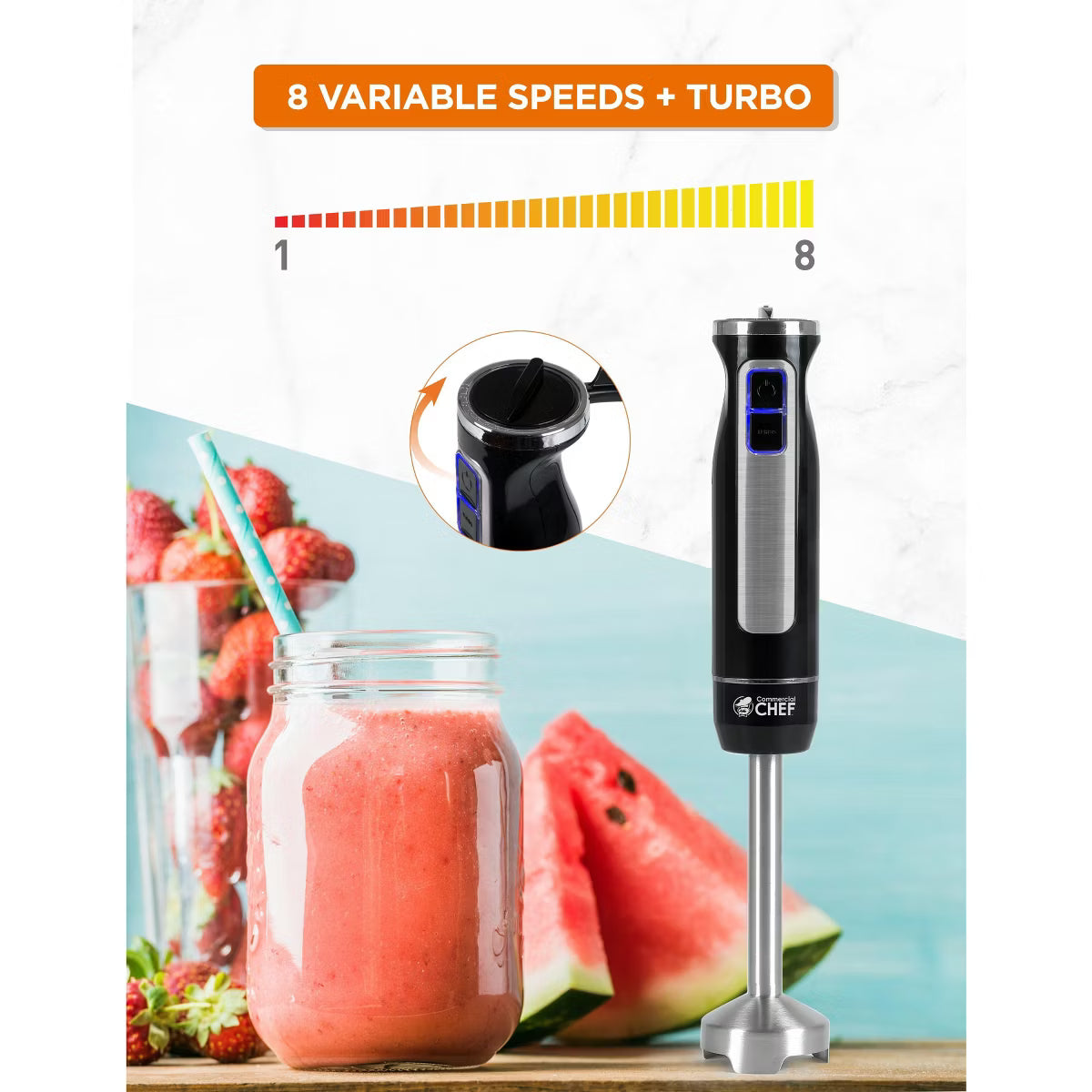Immersion Blender – Purpose Hand Blender with 8 Speeds 500W – Black