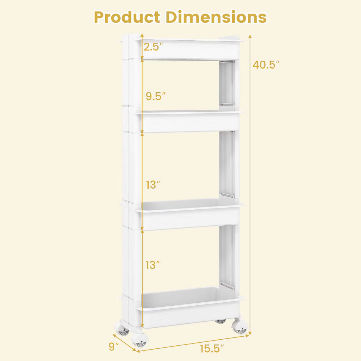 Utility Cart – Culinvaro 4-Tier Rolling Utility Cart with Detachable Trays and Smooth Wheels for Kitchen 15.5” × 9” × 40.5”(L × W × H)