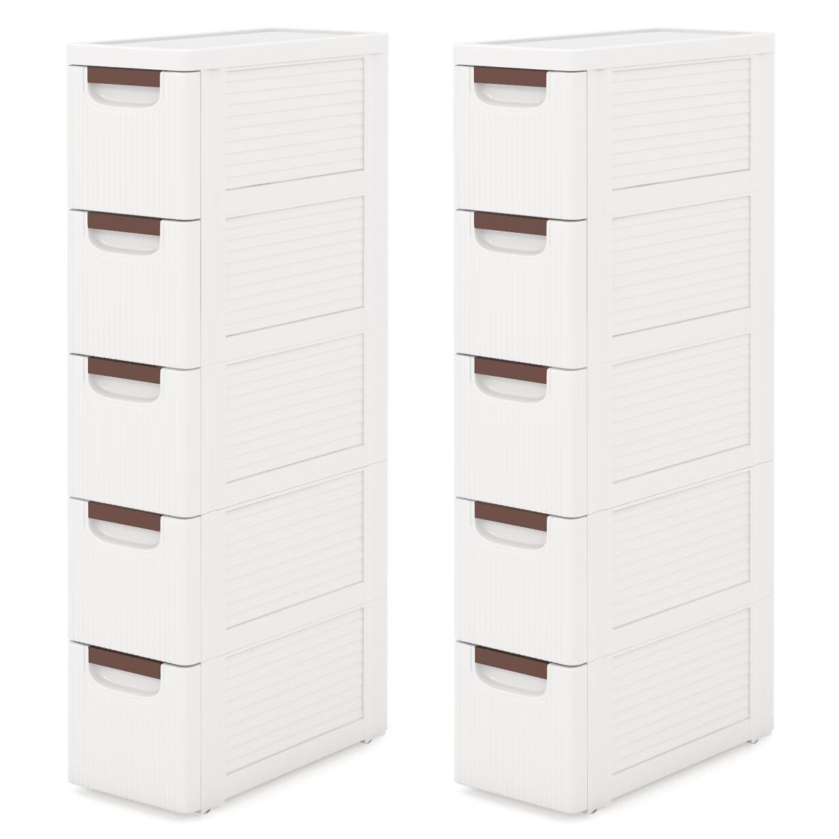 Storage Cabinet – Culinvaro 2PCS 5-Drawer Narrow Rolling Storage Cabinet w/ Pull Handles Built-in Wheels