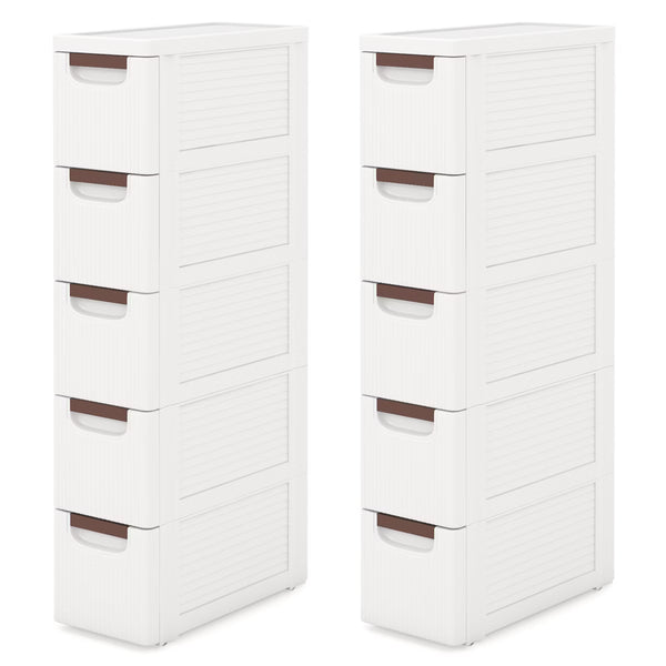 Storage Cabinet – Culinvaro 2PCS 5-Drawer Narrow Rolling Storage Cabinet w/ Pull Handles Built-in Wheels