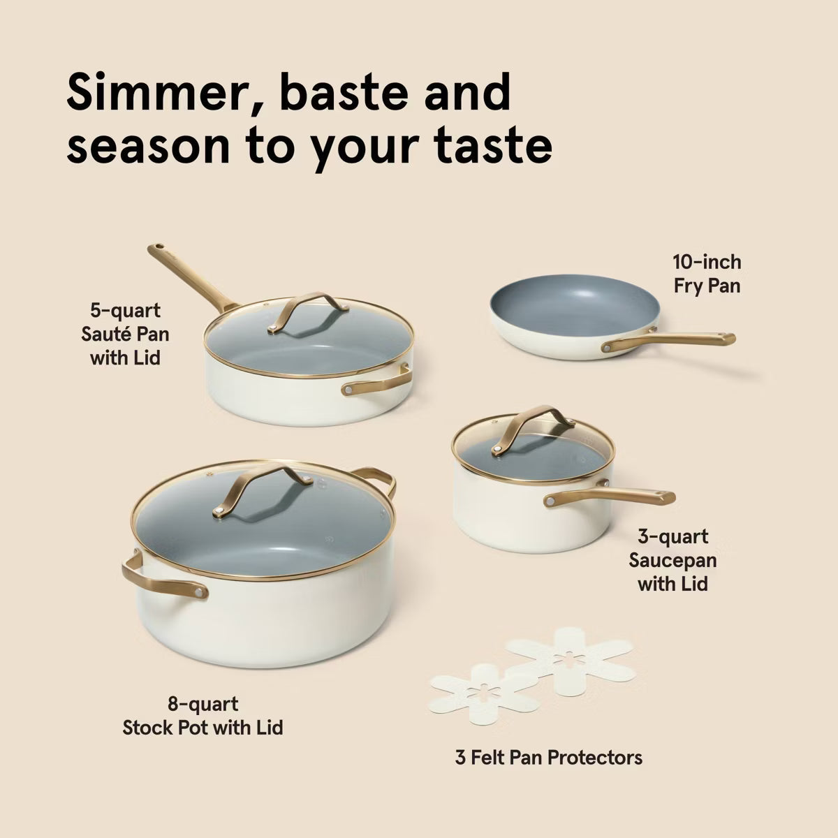 Cookware Set – 7pc Nonstick Ceramic Coated Aluminum Cookware Set – Cream