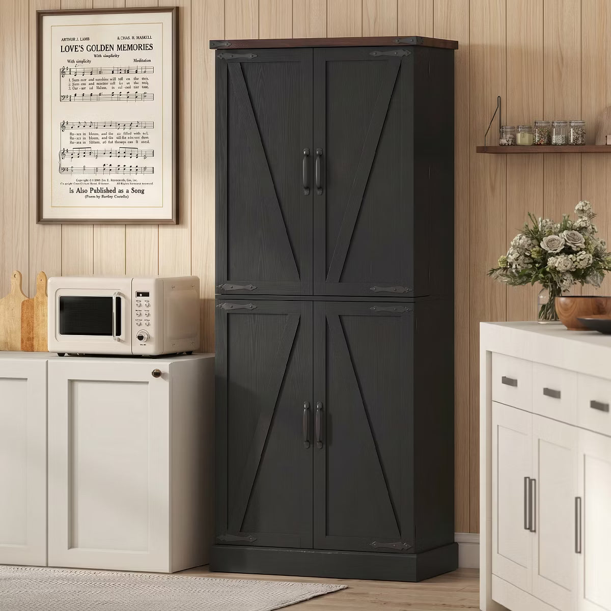 Pantry Cabinet – Culinvaro 72" Tall Kitchen Pantry Cabinet, Farmhouse Storage Cabinet with 8 Door Racks