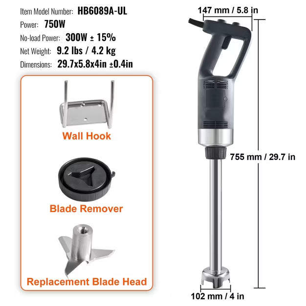 Immersion Blender – Blender, 750W 16" Heavy Duty Hand Mixer – Stainless Steel