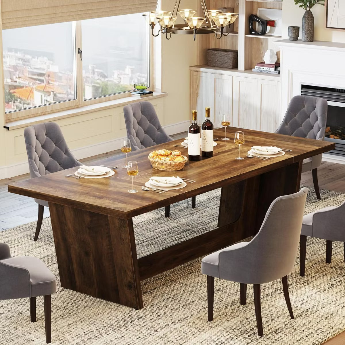 Dining Table – Culinvaro 70.9-Inch Wood Dining Room Table, Rectangular Farmhouse Dining Table