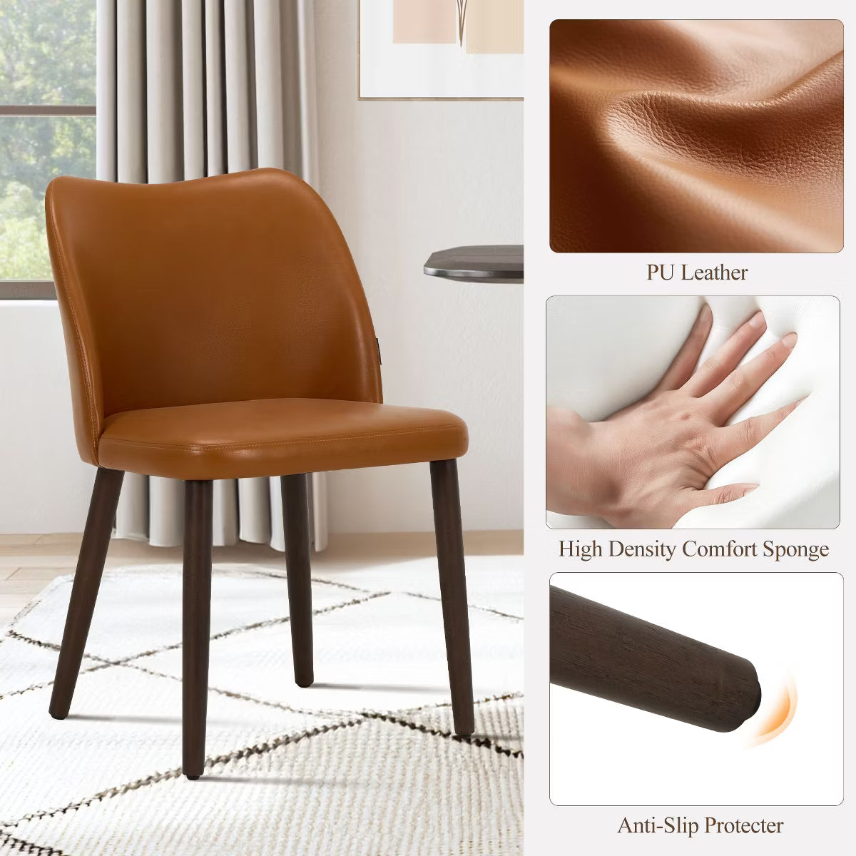 Set of 6 Wood Ergonomic Curved Dining Chairs – Modern Upholstered Chair for Kitchen