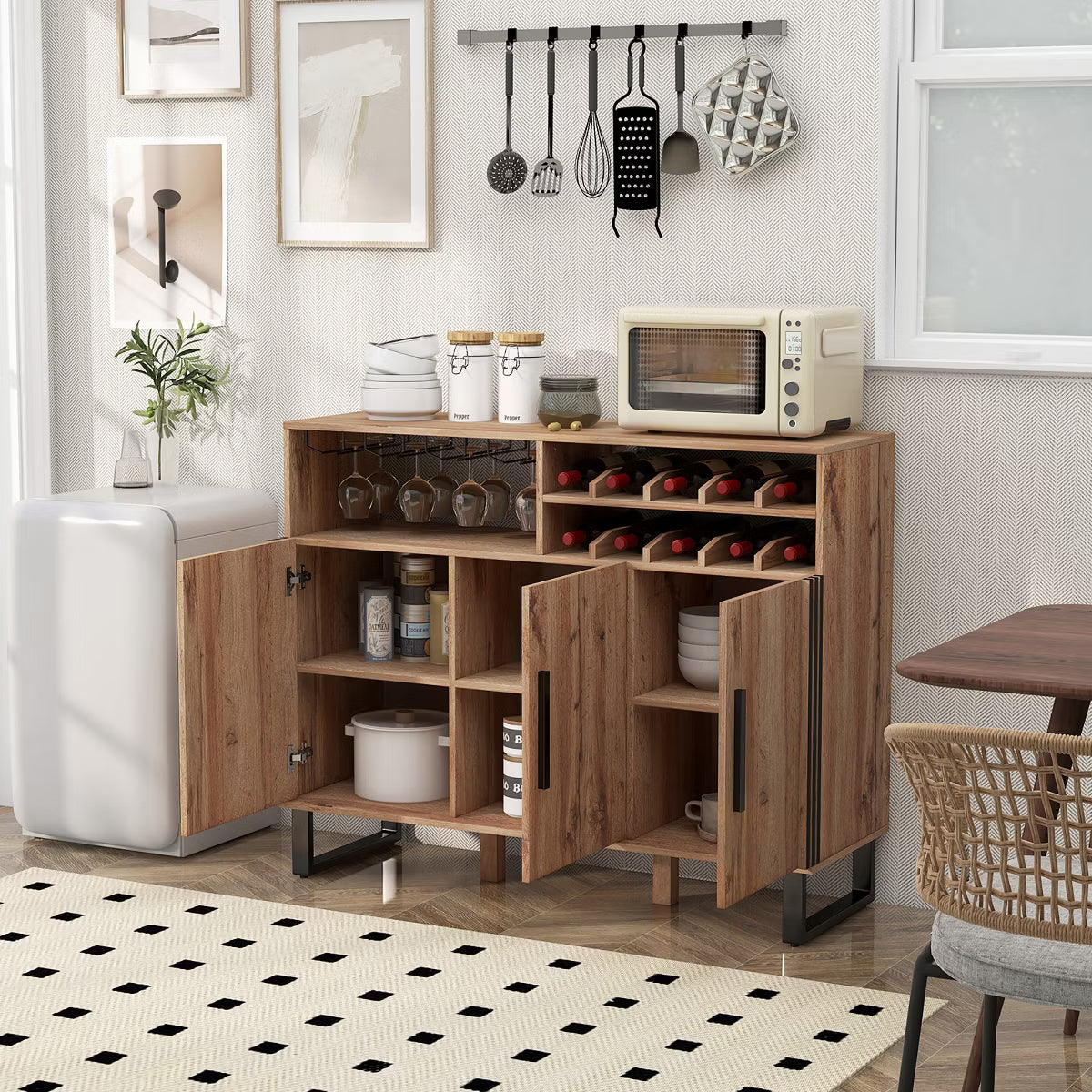 Bar Cabinet – Culinvaro Home Drinks Bar Cabinet w/ 3 Doors & Adjustable Shelves 2-tier Drinks Rack Sideboard