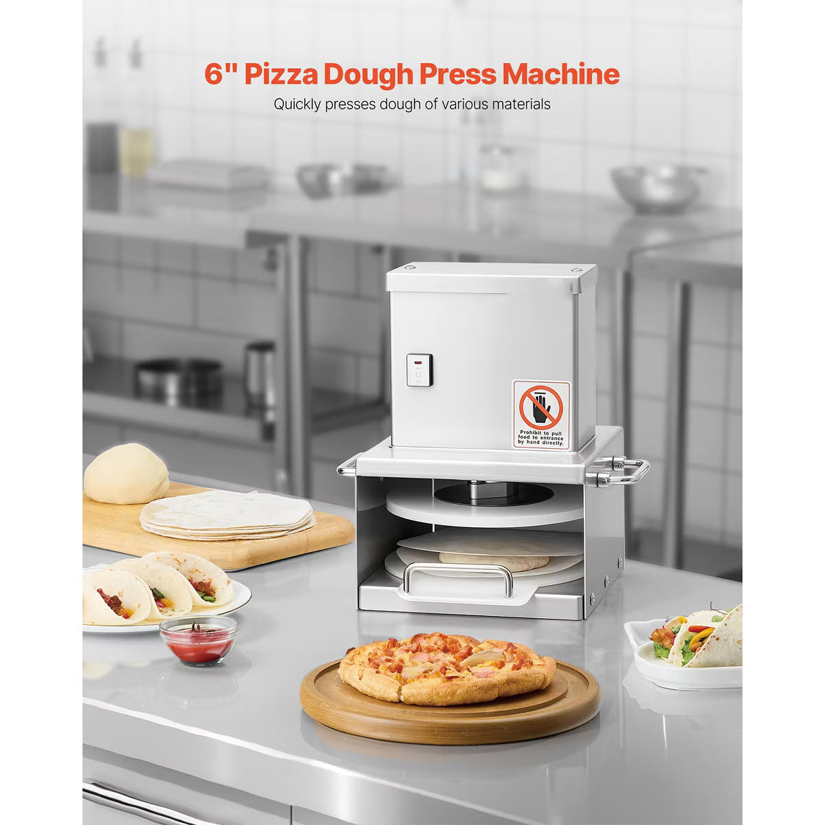 Pizza Oven – Electric Pizza Dough Press Machine, 6 inch Pizza Pastry Press Plate – Silver