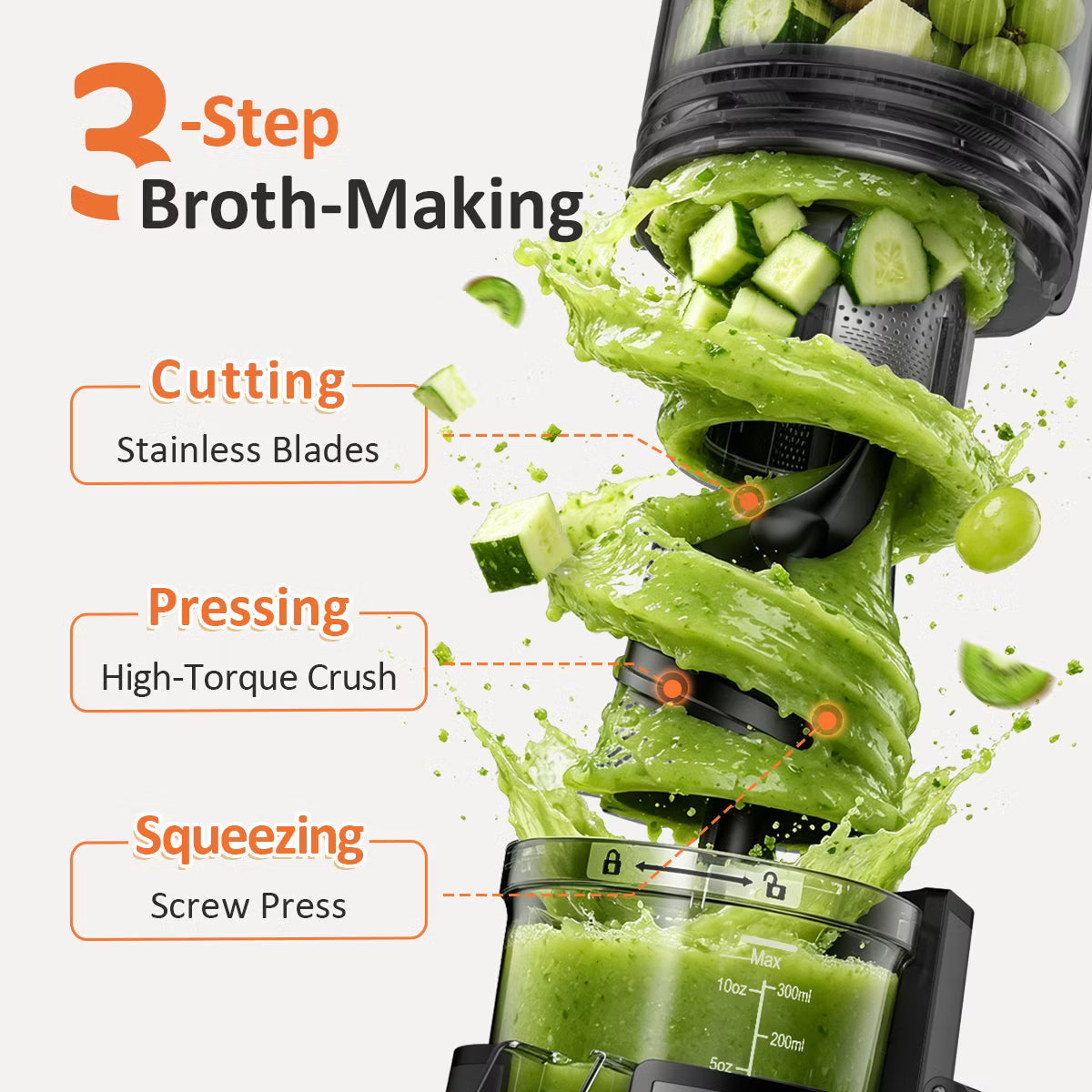 Juicer – Cold Press Juicer Professional Slow Masticating Juicer for Whole – Black