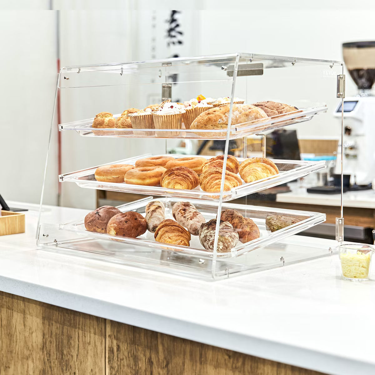 Display Case – Culinvaro Pastry Display Case, 3-Tier Commercial Countertop Bakery Display Case