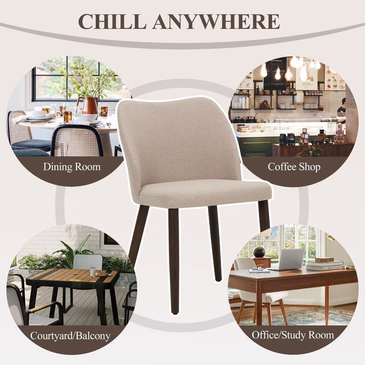 Set of 6 Wood Ergonomic Curved Dining Chairs – Modern Upholstered Chair for Kitchen