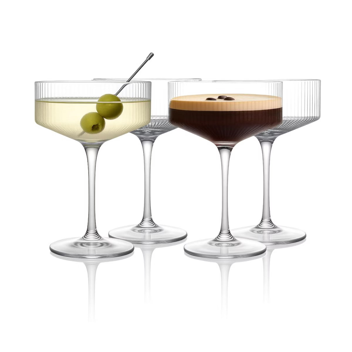 Cocktail Glass – Culinvaro Clear Ribbed Martini Coupe Glass - 9.5oz 2 Piece Set