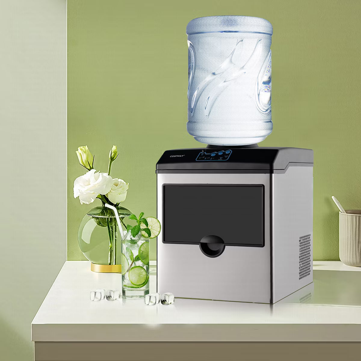 Ice Maker – 2-in-1 Countertop Ice Maker Water Dispenser – Silver