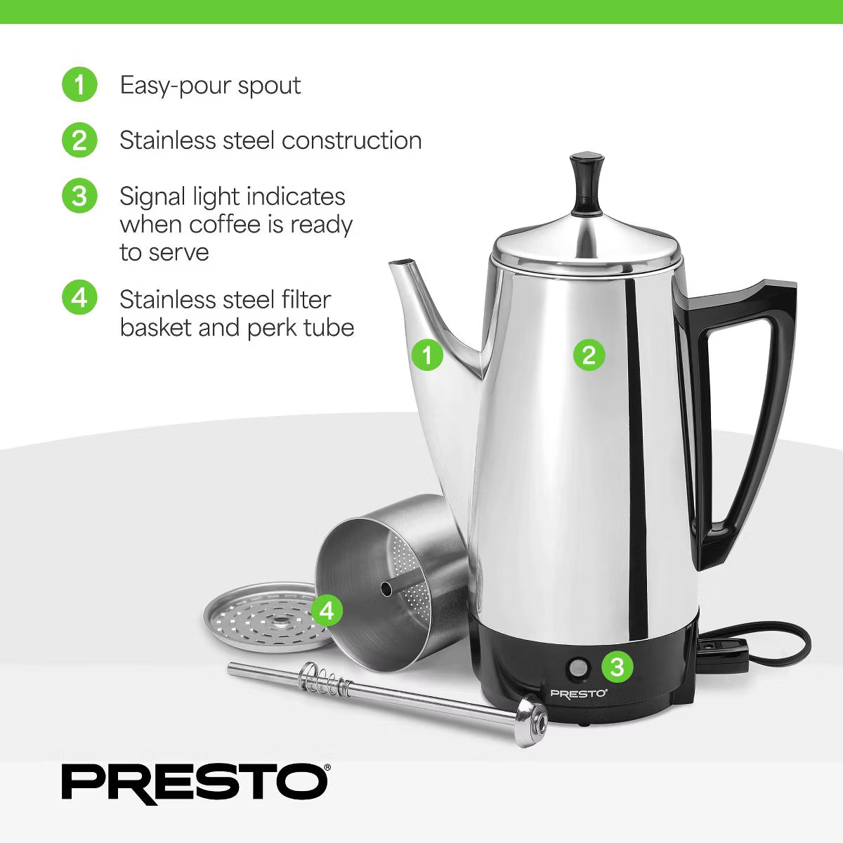 Coffee Maker – Culinvaro Stainless Steel Coffee Maker, 12 Cup Robust Percolator Coffee, Silver