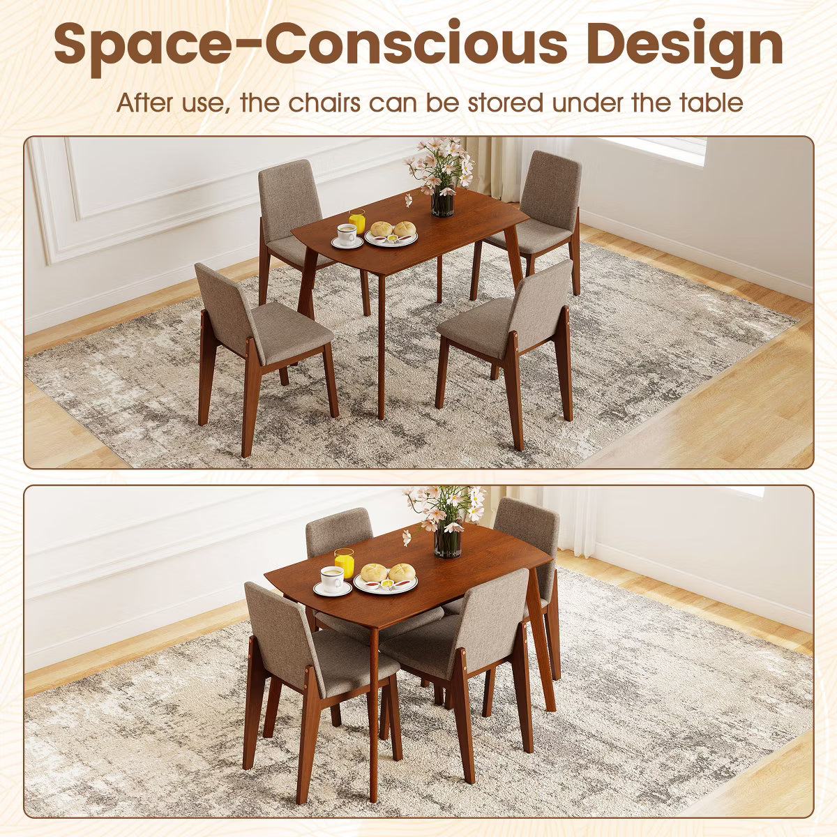 Dining Set – Culinvaro 5-Piece Dining Table Set for 4,Rectangular Kitchen Table withLinen Fabric Chairs
